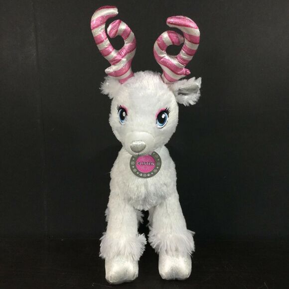 Build-A-Bear -Glisten-White Reindeer w/Pink & White Antlers w/Collar & Medallion - Picture 1 of 7